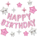 KALOR Pink and Silver Happy Birthday Balloons Kit with 16 Inch Mylar Foil Letters Balloon and Star Balloons for Birthday Party Decorations Photo Booth Backdrop