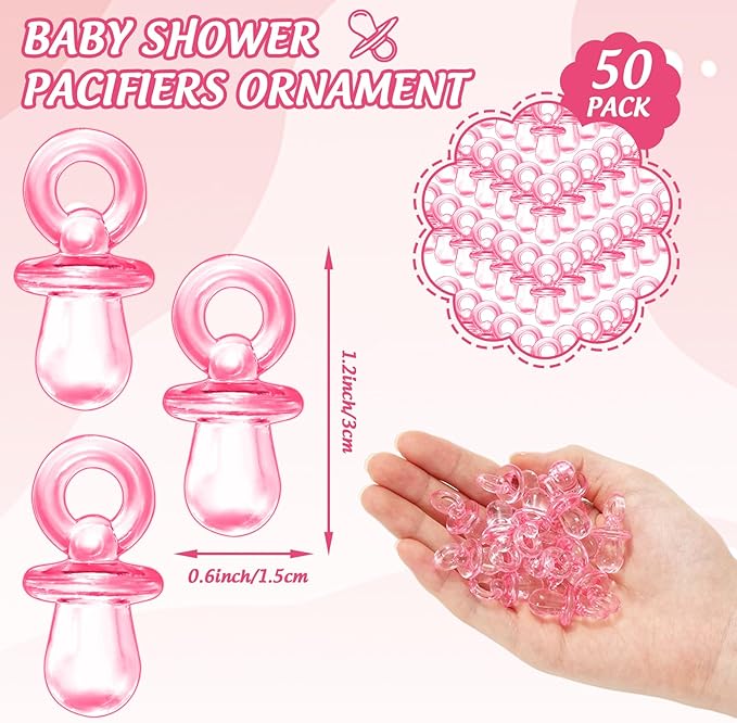 Whaline 51 Pcs Pacifier Hunt Baby Shower Game Include Pink Watercolor Flower Clothes Wooden Sign 50 Pink Plastic Pacifier for Gender Reveal Party Favor Gift Supplies