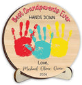Personalized Hands Down Best Grandma Ever Handprint Kit with Paint, Family Craft Wooden Sign, Fathers Day Handprint Plaque Keepsake, Valentines Day Birthday Gift for Mom, Dad, Grandma, Nana