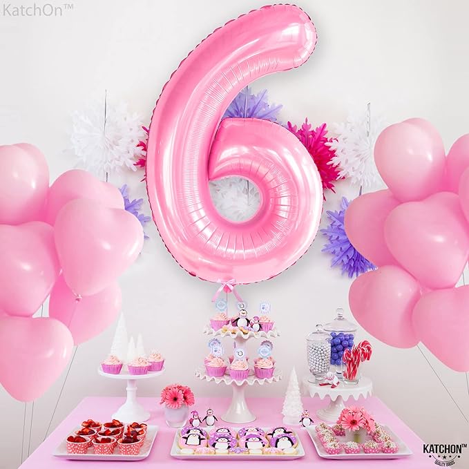 KatchOn, Giant Light Pink Number 6 Balloon - 40 Inch | 6 Balloon Number, 6th Pink Birthday Decorations for Girls | Pink 6 Balloon, 6th Anniversary Decorations | 6 Year Old Pink Party Decorations