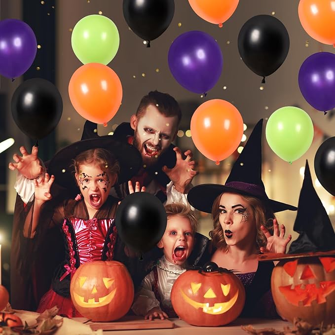 Halloween Balloons Garland Arch Kit, Orange Green Purple Balloons Arch Kit with Big Green Ghost Eye and Bat Skull Pumpkin Foil Balloon, Halloween Party Balloons For Home Garden Birthday Decorations