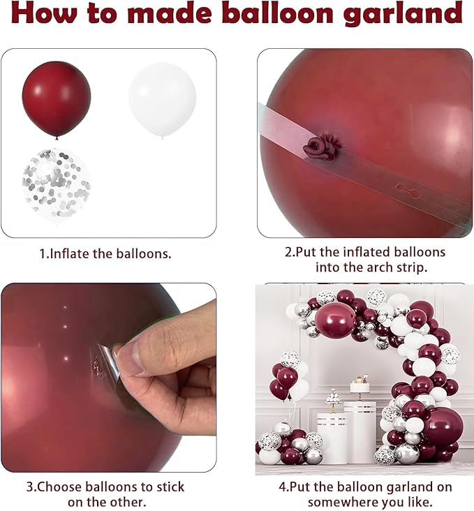 Maroon Graduation Party Decorations/Graduation Decorations Maroon White 2026/Burgundy Balloon Arch Kit, Burgundy White Silver Confetti Balloons 134pcs/Birthday Wedding Bachelorette Party Decor