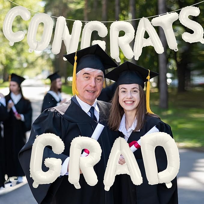 KALOR 16 Inch Cream White Congrats Grad Banner Balloons, Cream White Congrats Grad Letters Sign, Graduation Decorations 2026 for Graduation Party Decorations 2026