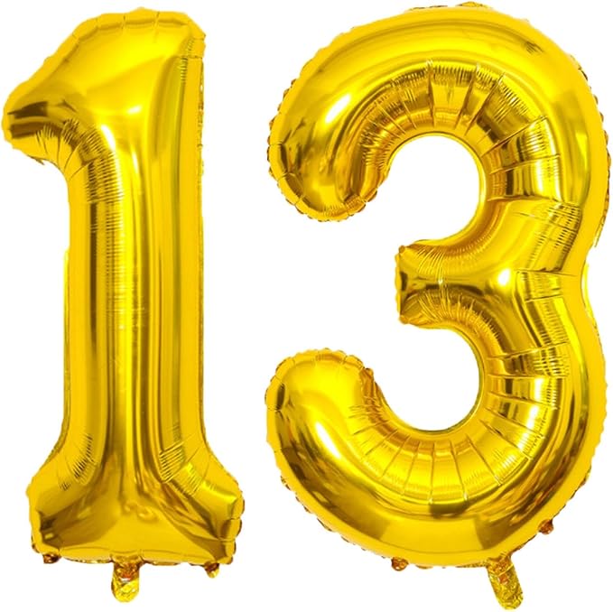 Large Gold 13 Number Balloons, 40 Inch Jumbo Number 13 Balloon, Gold Foil Mylar Balloons for Girl Sweet 13th/31th Birthday Party, Anniversary Decorations