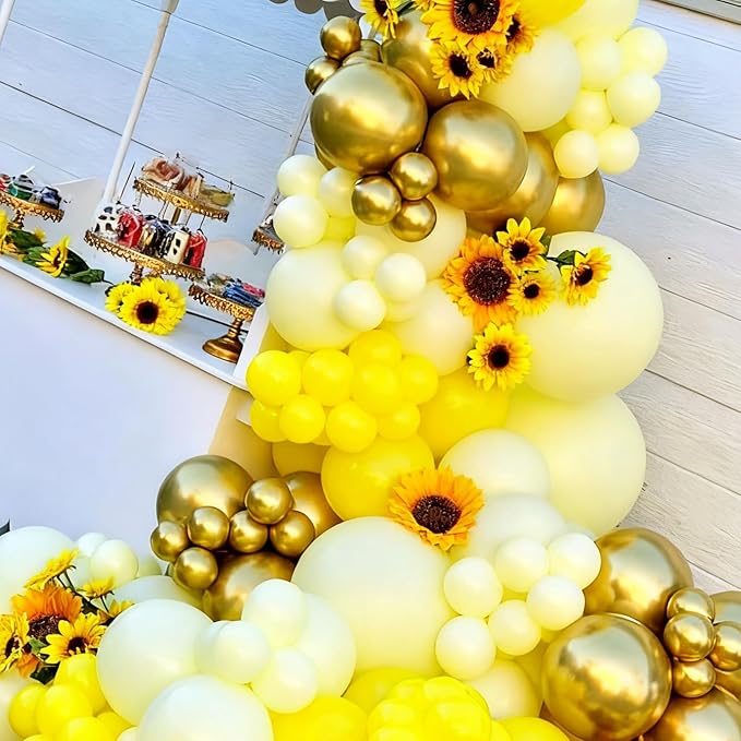 Sunflower Balloon Garland Arch Kit 140PCS - Lemon Yellow, Maca Yellow, Metallic Gold Latex and Foil Sunflower Balloons for Sunshine Sunflower Bee Themed Wedding Birthday Party Decorations (Sunflower)