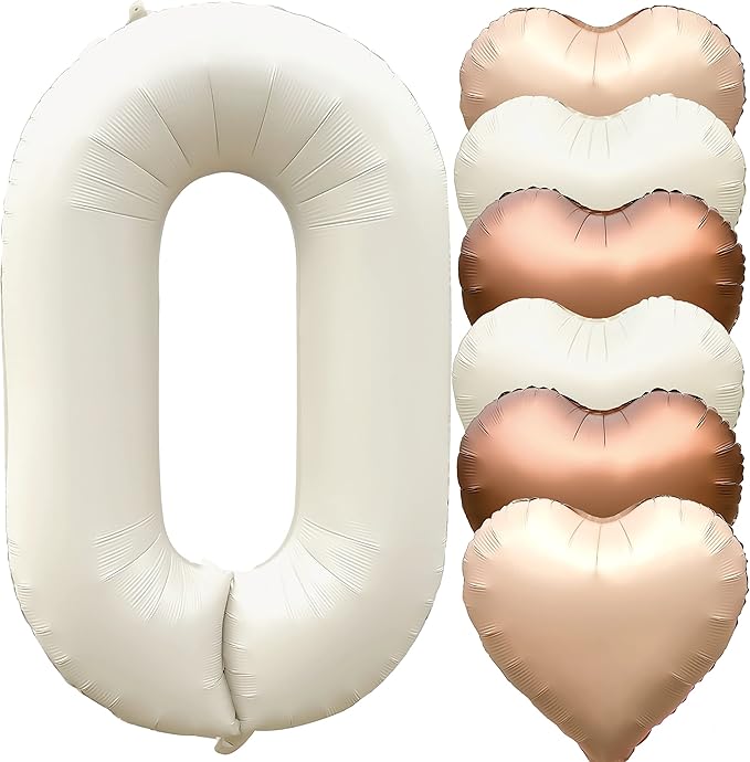 Jonhamwelbor 40 inch Cream White Number 0 Balloon Large Big Foil Helium Mylar Number Balloons 0-9 Birthday Party Balloon Numbers Decor (40 inch Cream 0)