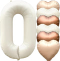 Jonhamwelbor 40 inch Cream White Number 0 Balloon Large Big Foil Helium Mylar Number Balloons 0-9 Birthday Party Balloon Numbers Decor (40 inch Cream 0)