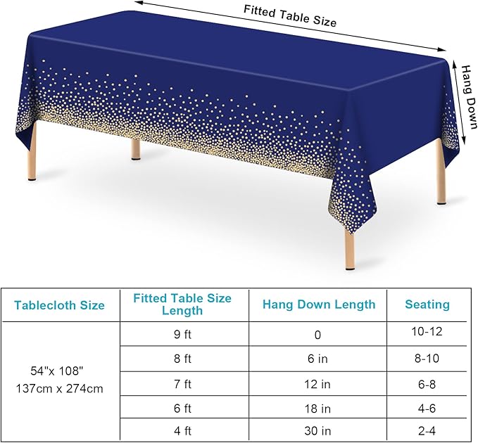 4 Pcs Navy Blue Plastic Tablecloth Gold Dot Blue Table Cloths, 54×108 inches Disposable Gold Dot Confetti Dark Blue Table Cover for Anniversary Friendsgiving Fine Dining Graduation Party Decoration…