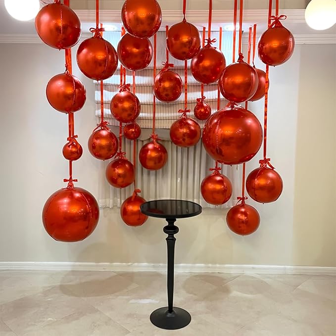 14 Pcs Red Round Foil Balloons 22/15/10 4D Ball Balloons Metallic Dark Red Balloon Ornament Mylar Balloon Chrome for Valentine's Day Birthday Graduation Wedding Anniversary Disco Party Decor