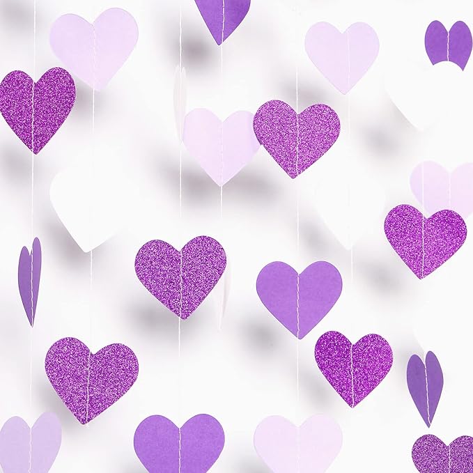 Purple Party Decoration Heart-Garland - 52Ft Purple Lavender White Streamers Birthday Banner Baby Bridal Shower Wedding Engagement Bachelorette Graduation Decorations Lasting Surprise