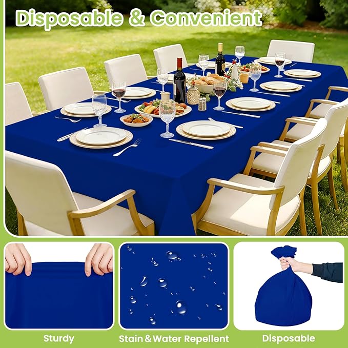 Mulbozy Navy Blue Plastic Table Cloth Disposable 4 Pack, 54 × 108 Inch Tablecloths Rectangle, Navy Plastic Table Cover for Party Decor