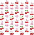 Xinnun Cherry Party Decorations Pink Bow Hanging Banners Garland Cherry Baby Shower Decorations Cutouts Ribbon Streamers for Berry Birthday Bridal Engagement Bachelorette Wedding Party Decor