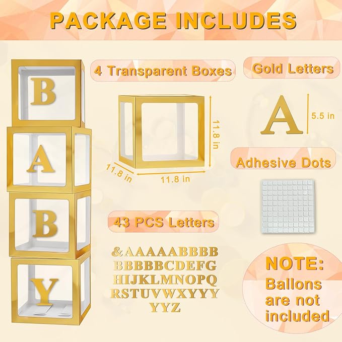 Ledido 2026 Graduation Balloon Boxes Decorations, 4 Pieces Gold Clear Grad Balloon boxes with Letters, Class of 2026 Graduation Party Supplies for College, High School, Prom, Birthday, Baby Shower