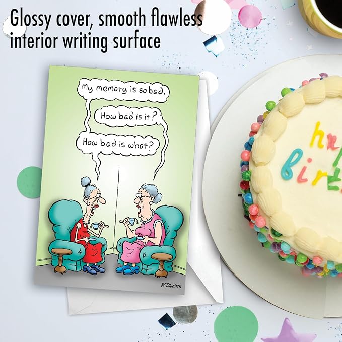 NobleWorks - 1 Funny Birthday Card for Women, Wife - Happy Bday Cartoon, Woman Notecard with Envelope - Bad Memory C3680BDG