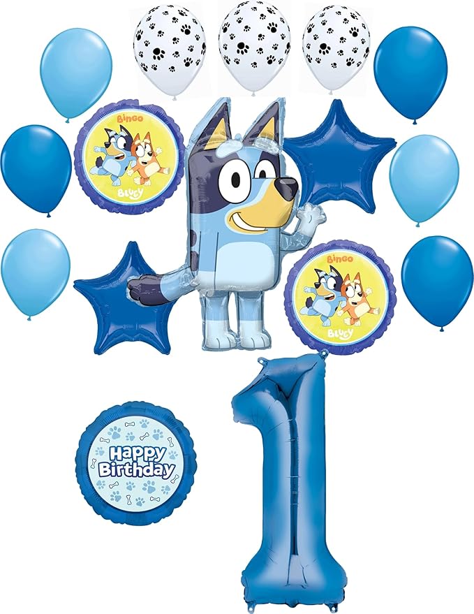 Anagram Bluey 1st Birthday Party Supplies Bingo Foil and Latex Balloon Bouquet Decorations 16pc