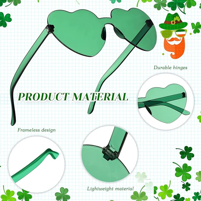 TOODOO 10 Pairs Heart Shaped Sunglasses Rainbow Sunglasses Candy Color Rimless Glasses for Women Girl Party Favor