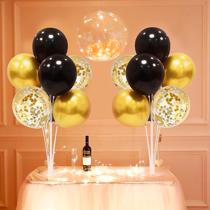 Black and Gold Balloon Stand Centerpiece Table Decorations Black and Gold Party Decorations for Birthday Wedding Retirement Anniversary Father's Day New Years Graduation 2026 (Black gold set5)