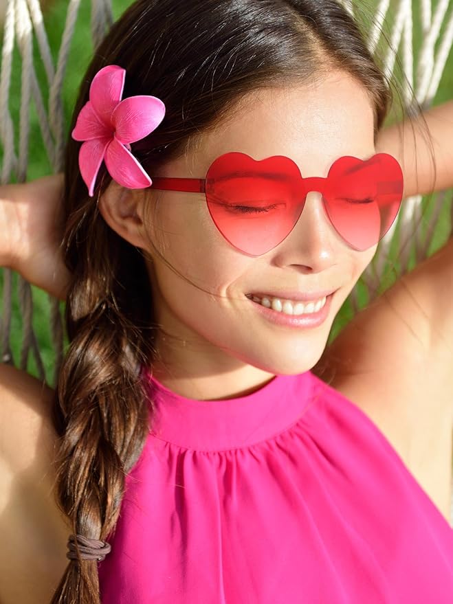 Geyoga 24 Pairs Valentines Heart Sunglasses Bulk Heart Shaped Sun Glasses Frameless Eyeglass for Women Men Valentines Party
