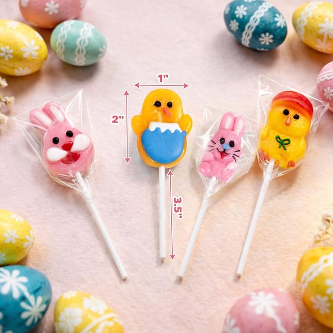 Easter Bunny Lollipops With Natural Colors – 24 Count Individually Wrapped Candy Pops, Bunny And Chick Shaped Lollipops For Easter Baskets, Egg Hunt Party Favors, And Spring Candy For Kids.
