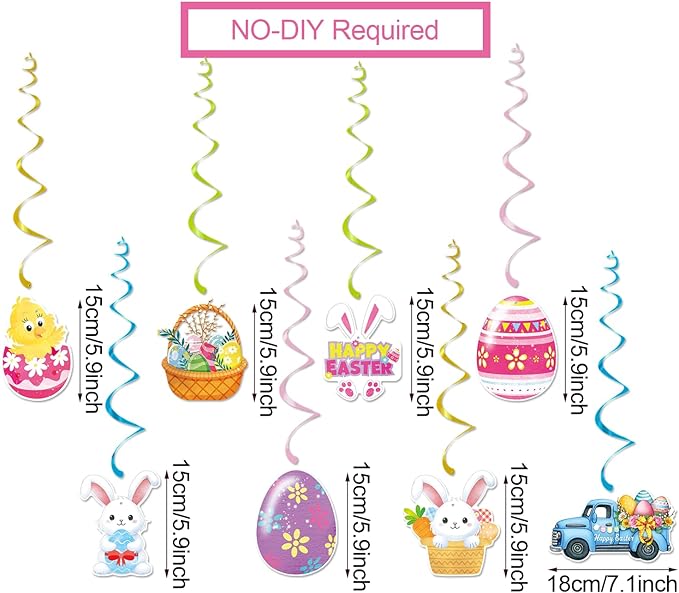 YEIRFYY Easter Decorations Set Happy Easter Banner Colorful Egg Garland Bunny Hanging Swirl Decorations Welcome Porch Banner Spring Paper Fan for Home School Fireplace Ceiling Party Decorations