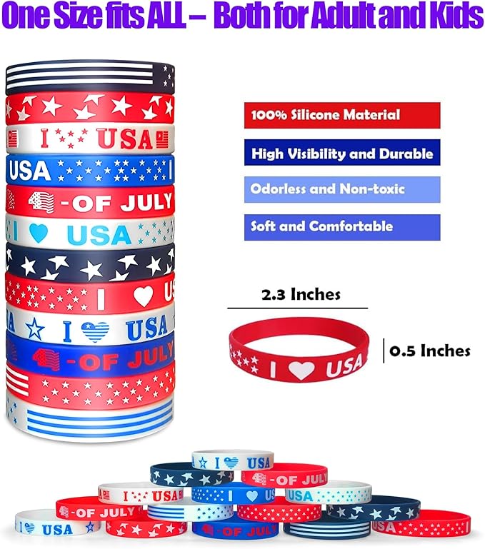 【48PCS】 4th of July Bracelets USA Bracelet 4th of July Outfits for Women Fourth of July Accessories Decorations Party Favor Party Supplies Fourth of July Bracelets Patriotic Bracelet Gifts