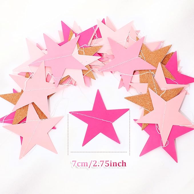 Patelai Glitter Star Garland Banner 2026 Graduation Decor 130 Feet Star Hanging Banner Twinkle Backdrop for Party Birthday Classroom Wedding Supplies(Pink,Purple)