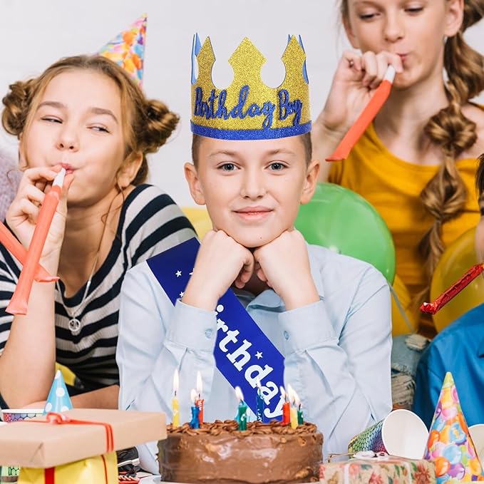 Birthday Boy Hat, Prince Crown Birthday Boy Party Accessory Supplies King Crown Boys Birthdays Party Dress-Up Set for Boys Birthdays Party Decoration
