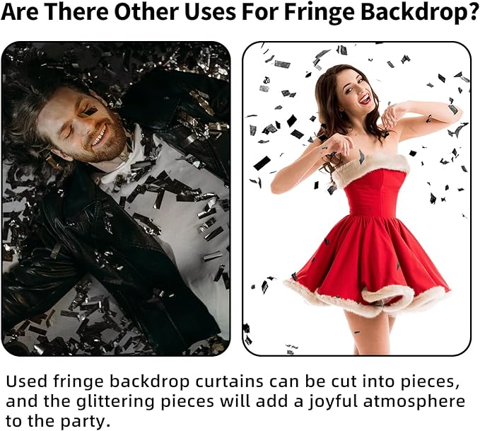 Black Fringe Backdrop Party Decorations 3.3 x 8.2 ft, 2 Pack Foil Fringe Curtains Door Streamers, Black Tinsel Backdrop for Birthday Halloween Twilight Bachelorette Decor