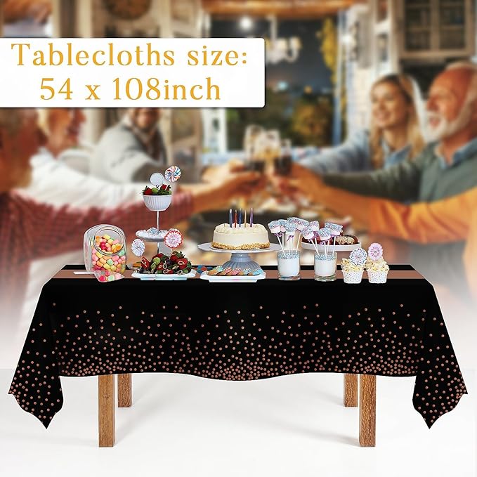 Childom 3 Pack Graduation Tablecloth,Graduation Decorations Class of 2026 Graduation Party Decorations,54"x108"Black Rose and Gold Plastic Table Cloth Disposable for Home,School,Birthday,Wedding,Party