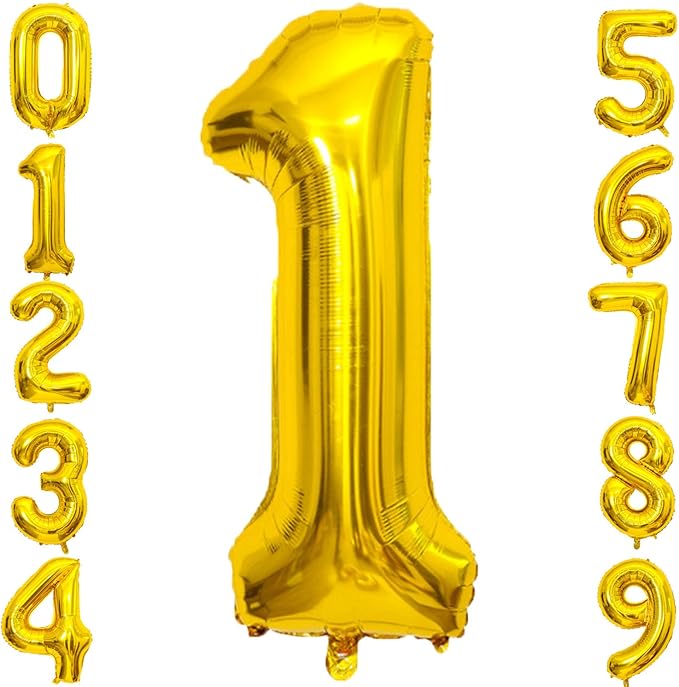 40 Inch Large Gold Number 1 Letter Balloon, Alphabet Letter Mylar Foil Helium Big Number Balloons for Birthday Anniversary Party Graduations Festival Decorations