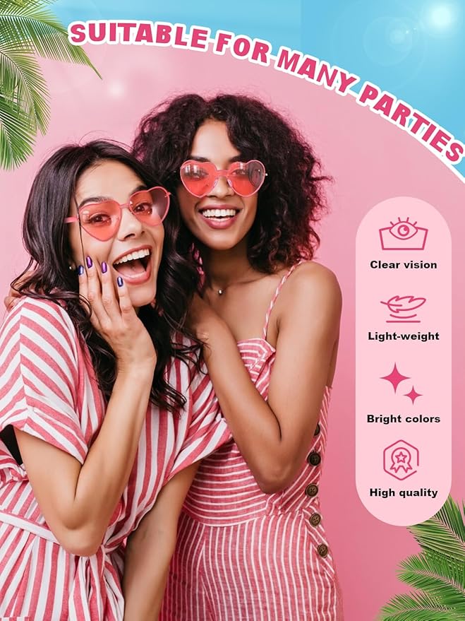 12 Pairs Heart Shaped Sunglasses for Women Colorful Glasses Fun Trendy Transparent Heart Sunglasses Party Favor
