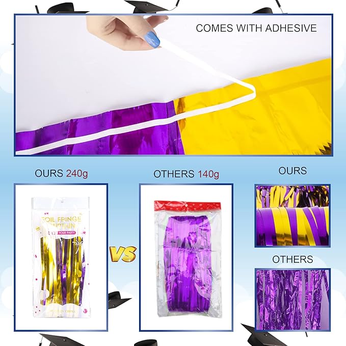 LOLStar Graduation Party Decoration, 2 Pack Purple and Gold 3.3x6.6 ft Foil Fringe Curtains, Tinsel Backdrop, Graduation Photo Booth Prop Streamer Backdrop for Class of 2026, Prom and Grad Party Decor