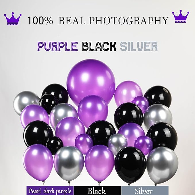 Black dark purple and Silver Balloon Garland Arch Kit 130Pcs with dark purple and Silver Stars, Graduation Certificate Graduation Cap GRAD Letters Mylar Balloons for 2025 kpop Prom Decorations