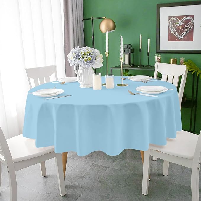 Mulbozy 2 Pcs Light Blue Round Tablecloth, 84 inches Disposable Plastic Light Blue Circle Table Covers for Baby Shower Wedding Bridal Shower Birthday Party Decorations