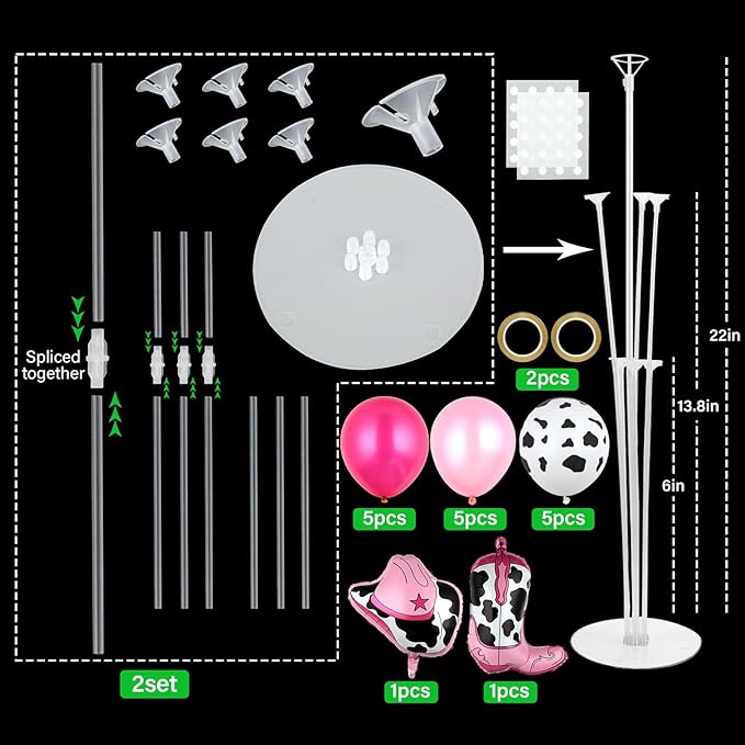 Cowgirl Party Balloons Stand Kit 2 Sets with Cowboy Hat and Cowboy Boots Foil Balloons Centerpieces for Tables Western Party Pink Balloon for Baby Shower Western Cowgirl Theme Birthday Decorations