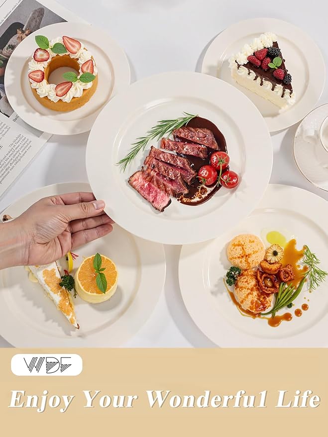 WDF 200PCS Ivory Plastic Plates - Elegant Ivory Disposable Plates for Party- Include 100 Dinner Plate 10inch and 100 Plastic Dessert Plate 7inch Perfect for Party Baby Shower Wedding Spring