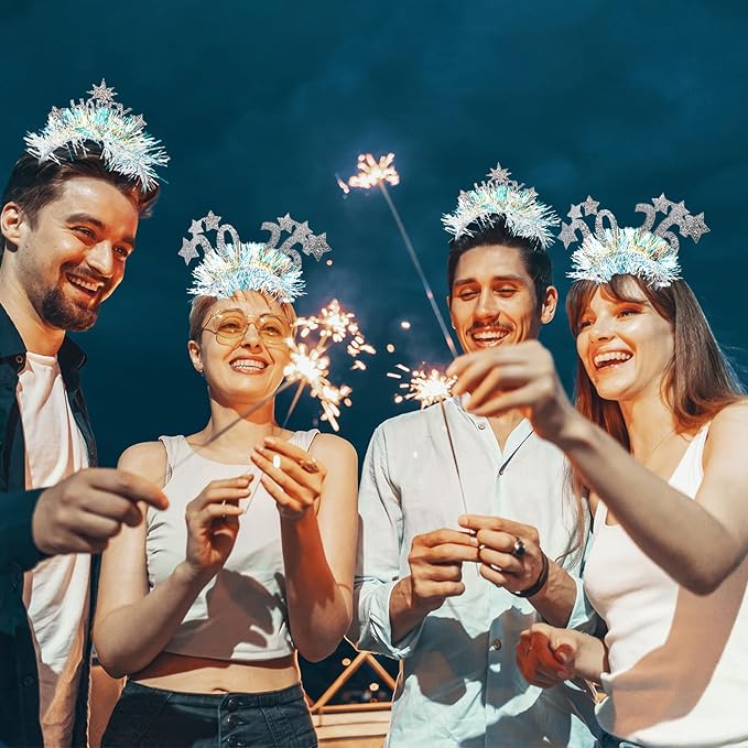 4 Pcs Happy New Year Headbands for Women 2026 New Year Eve Hairbands Party Supplies Holiday Headwear Decoration Gifts (Silver)
