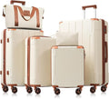 Merax Luggage Set 6 Piece Expandable Lightweight ABS Hardshell Suitcases with Wheels, Corner Guards (White Brown, 6 piece set)