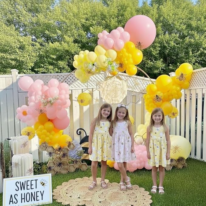 Spring Bee Balloons Garland Arch Kit Yellow white pastel pink green balloons with bee daisy balloonsfor What Will it Bee Gender Reveal Baby Shower Honey Bee Birthday decorations