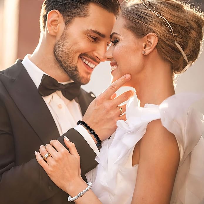 UNGENT THEM Matching Couple Ring Bracelets for Boyfriend Girlfriend Husband Wife Valentines Anniversary Birthday Engagement Gifts