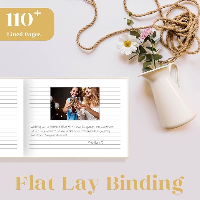 Elegant Wedding Guest Book - Perfect for Wedding Receptions, Baby Showers, Birthdays and Special Events - Polaroid Guest Book with 110 Lined Pages for Sign-in and Photos -Hardcover (Beige)