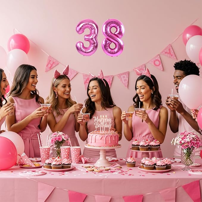 TONIFUL Balloons 16 Inch Hot Pink 0-9 Number Mylar Foil Balloons 10 Pcs Custom digitalal Balloons for 2026 New Year Eve Birthday Party Engagement Graduations Anniversary Baby Shower