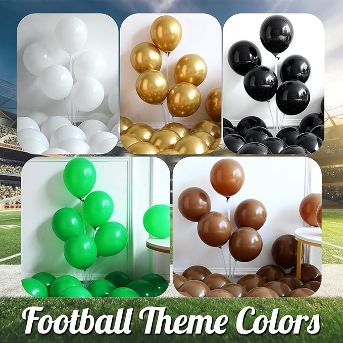 Football Balloon Arch Kit,135Pcs Green Brown Black Balloon Garland with Football,Helmet,Field Goal Post,Trophy Foil Balloons for Sports Rugby Birthday Big Game Touch Down Tailgate Party Decoration