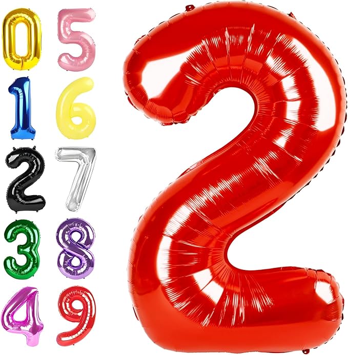 40 Inch Birthday 2 Balloon, Red Number Balloons for Birthday Party Decoration, Big Number Two Ballon for 2, 12, 20, 28, 2026 Celebration, Graduation, Baby Shower, Anniversary Decor