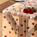 Socomi Valentine's Day Red Heart Table Runner Gauze Sheer Romantic Sequin 10FT Glitter Metallic Foil Dining Wedding Birthday Party Baby Shower Holiday Centerpiece Table Decor 3pcs Beige