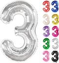 Silver Number 3 Balloon 40 Inch, 3 Balloon Number, 3rd Birthday Decorations, Silver Party Supplies for Boys Girls