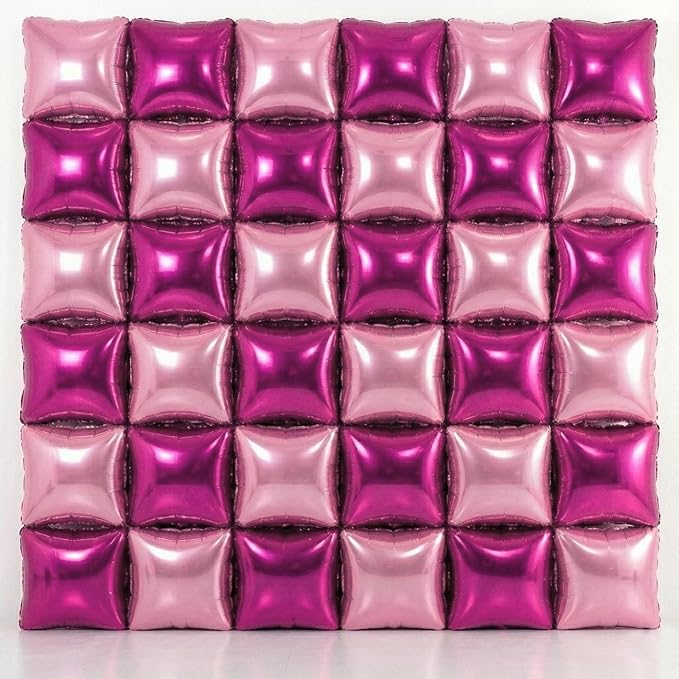 36PCS Square Foil Balloon Wall Backdrop,19 inch Double-Sided Metallic Balloons for Party,Wedding,Anniversary,Birthday,Graduation,Halloween,Shiny Balloon Decor (Pink&Magenta)