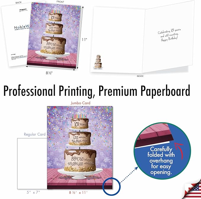 NobleWorks - Big Funny 101th Milestone Birthday Greeting Card 8.5 x 11 Inch with Envelope (1 Pack) Large Jumbo 101 Year Time Count J2774MBG