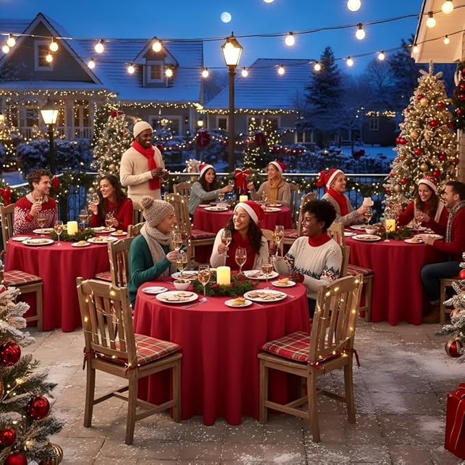 sancua Christmas Red Round Tablecloth 108 Inch Diameter, 6 Pack - Circle Polyester Fabric Table Cloth for Wedding Party Reception Banquet Birthday, Washable Formal Table Cover (Fit 42-96 Inch Tables)