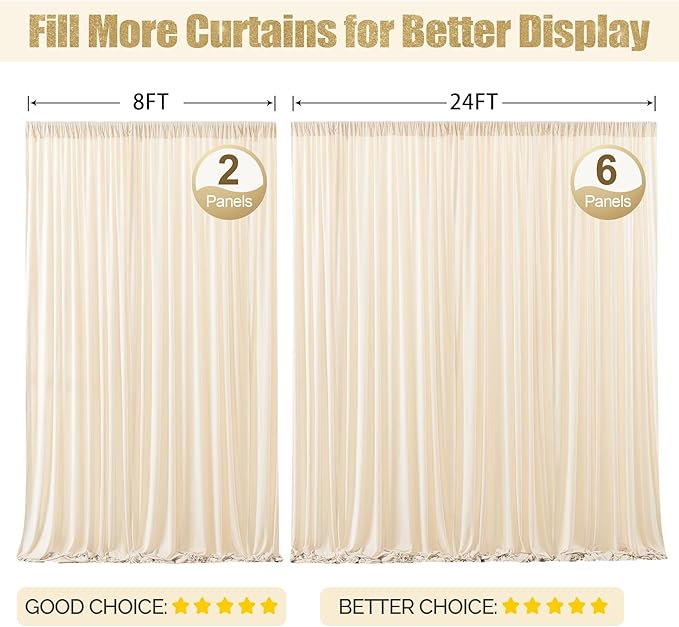 24x10FT Champagne Backdrop Curtains for Wedding Parties, Wrinkle Free Polyester Photography Backdrop Drapes for Wedding Baby Shower Birthday Parties Stage Background Stand Decorations 4x10ft,6 Panels